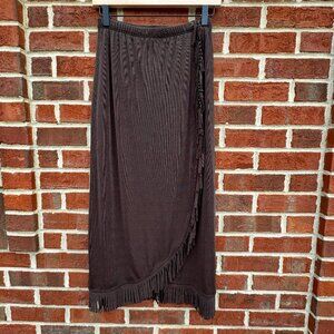 Travelers Catalina Cloth Maxi Skirt Small Brown Fringed Detail Faux Wrap